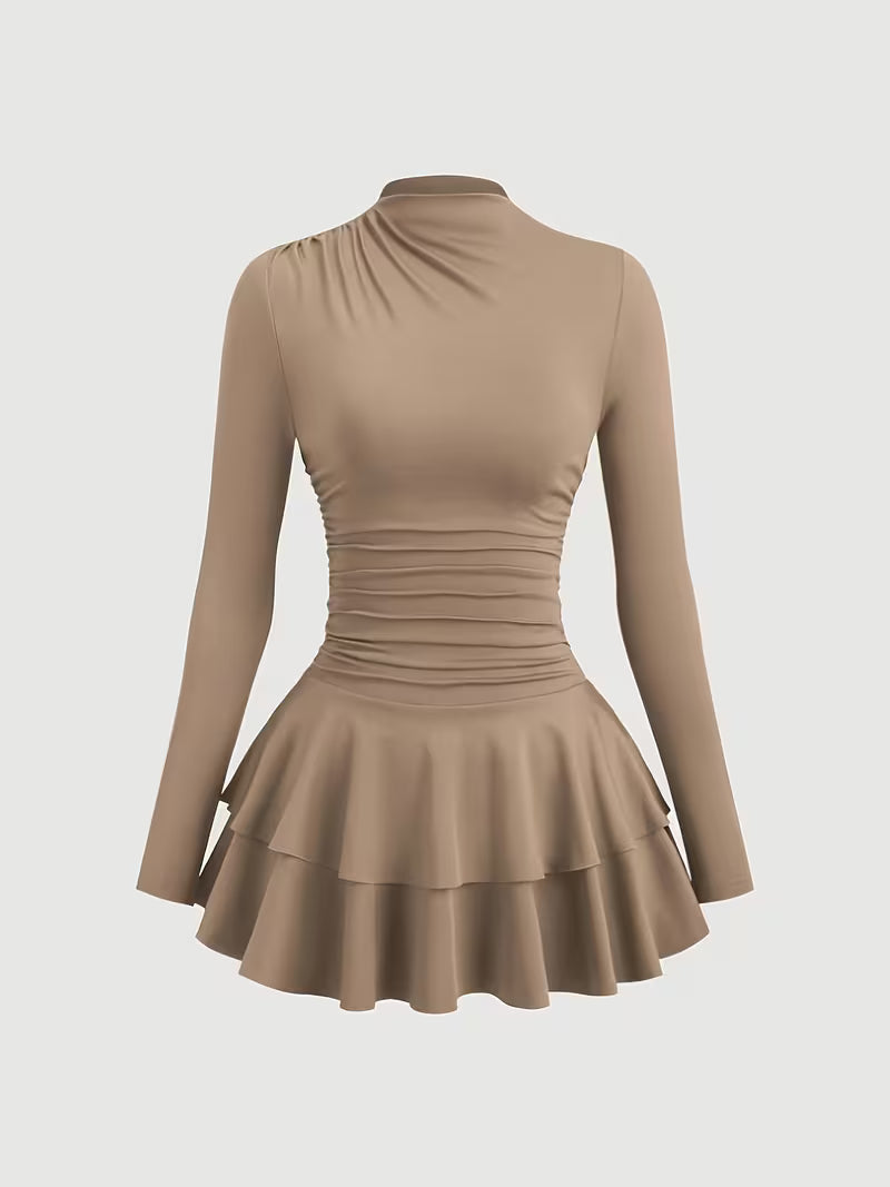 Elegante Geplooide Coljurk met Lange Mouwen