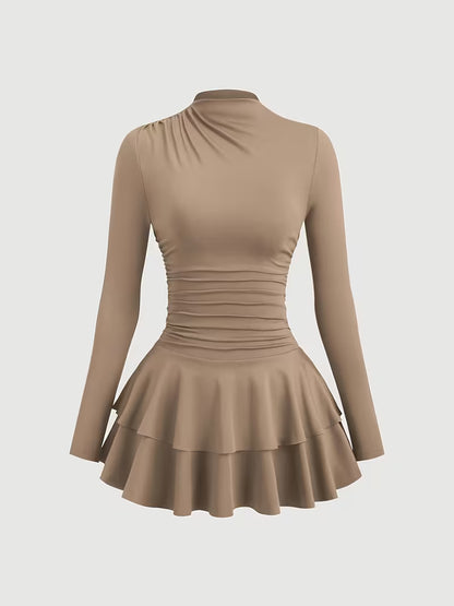 Elegante Geplooide Coljurk met Lange Mouwen
