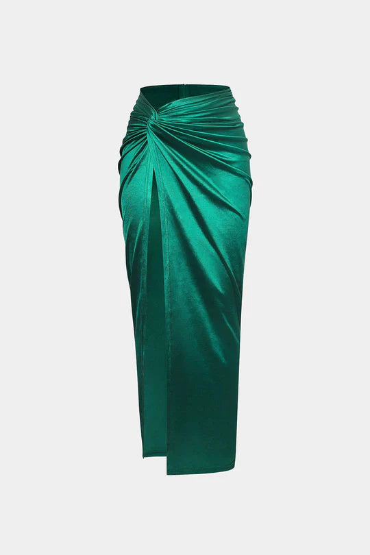 Midi-rok met gedraaid detail en hoge split