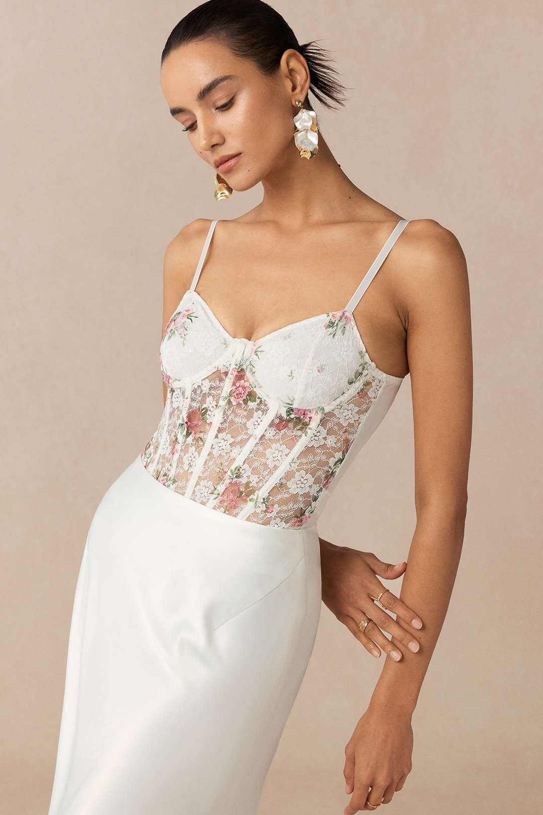 Bloemenprint transparante body met spaghettibandjes