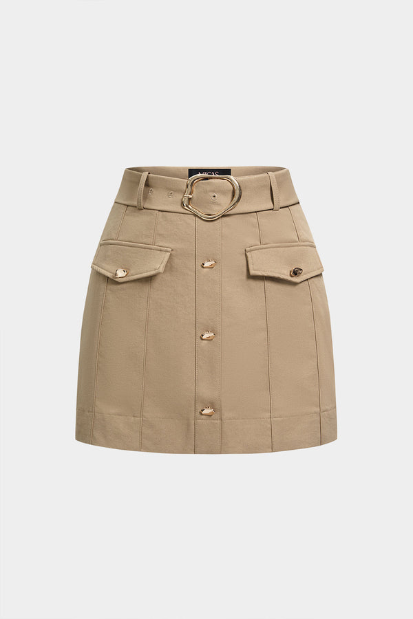 Metallic rok met riem en hoge taille