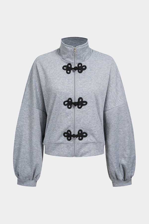 Sweater met brandenburgsluiting, rits en lange mouwen