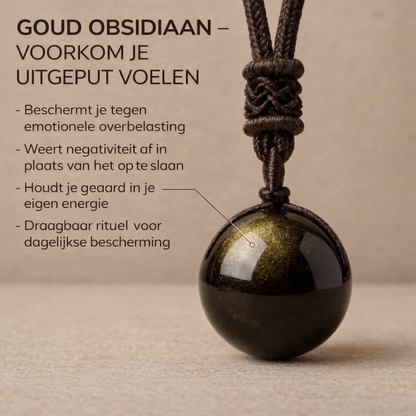 'Keiko’ Goud Obsidiaan Hanger Ketting