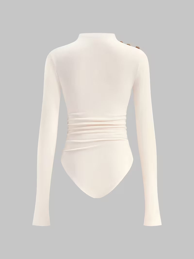 Geplooide Body met Halve Col en Off-Shoulder Detail