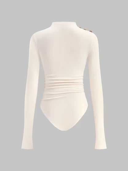 Geplooide Body met Halve Col en Off-Shoulder Detail