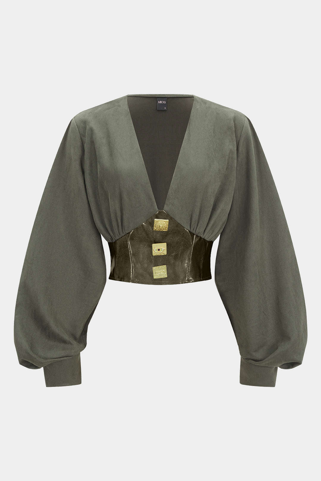 Leren-look suède top met V-hals en lange mouwen