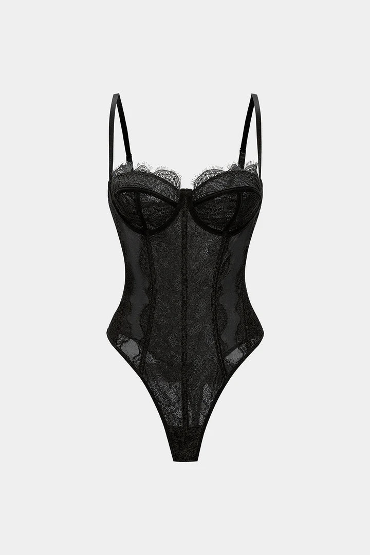 Mesh patchwork bustier korset bodysuit