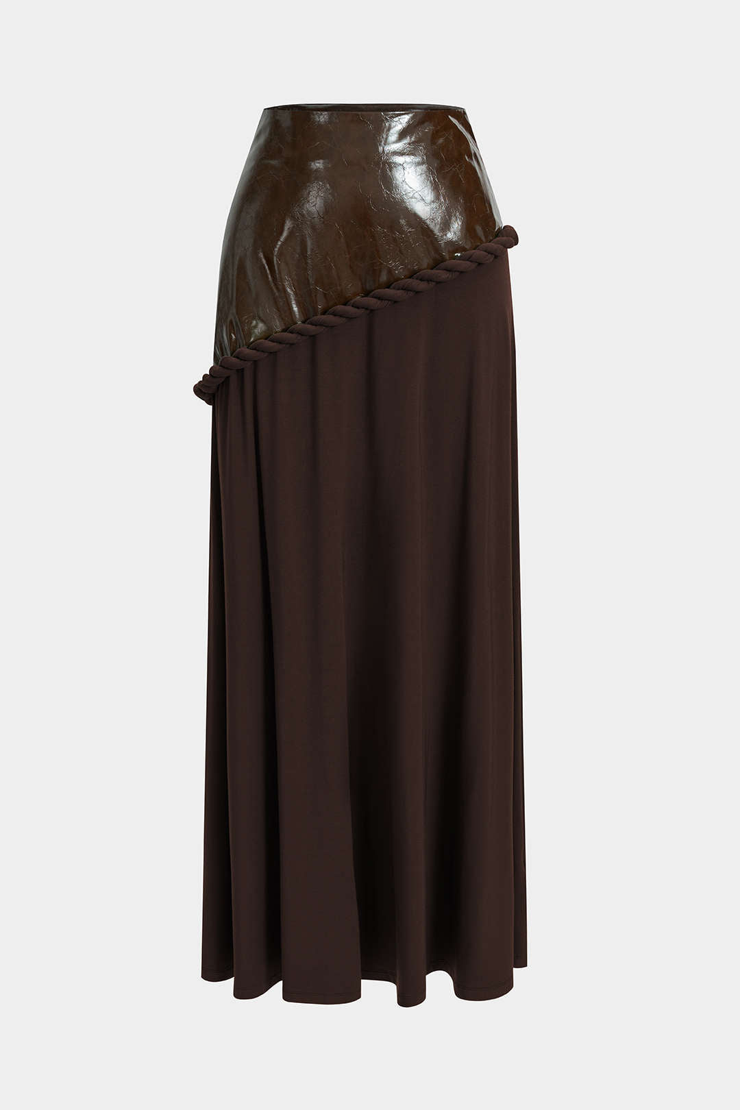 Leren-look patchwork rok met rits en gedraaid detail