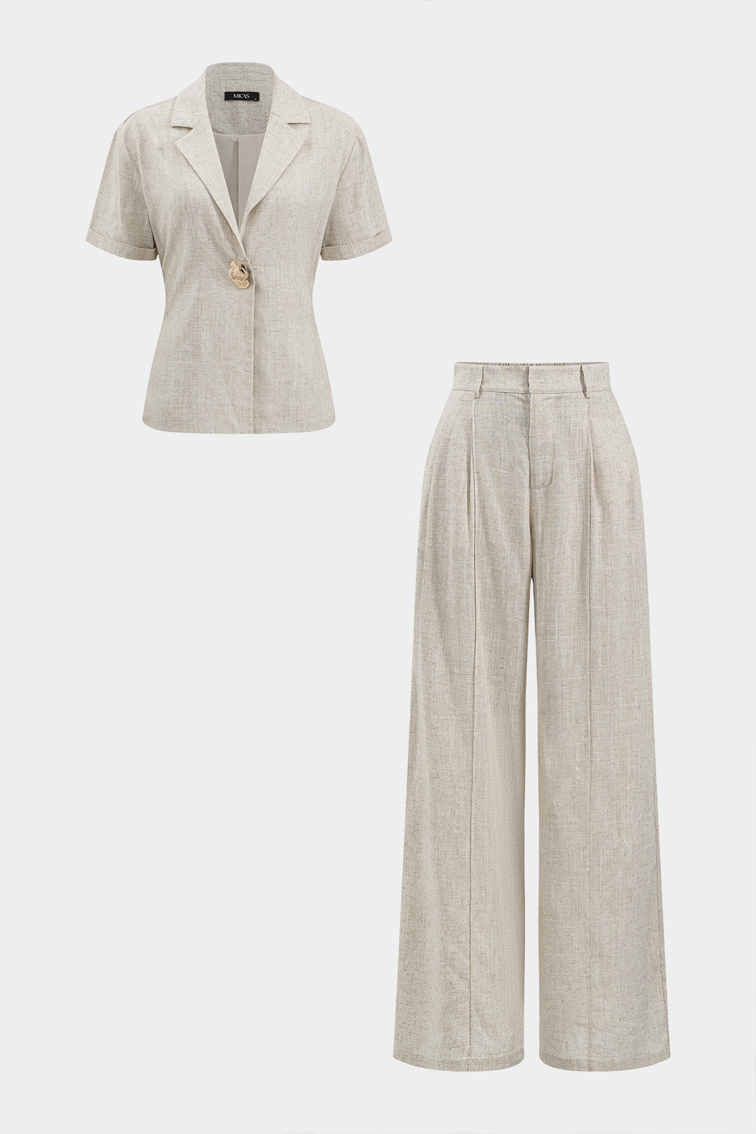 Linnen metallic blouse met knoopjes en korte mouwen