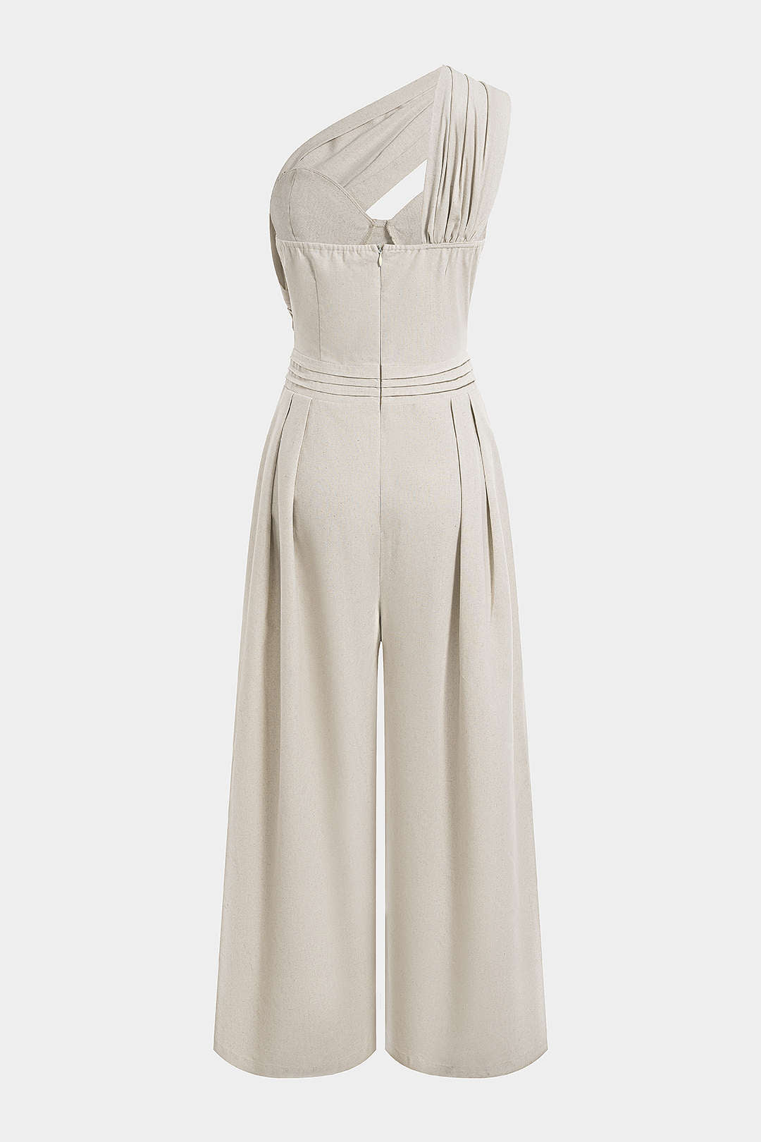 Linnen asymmetrische jumpsuit met één schouder en ruches