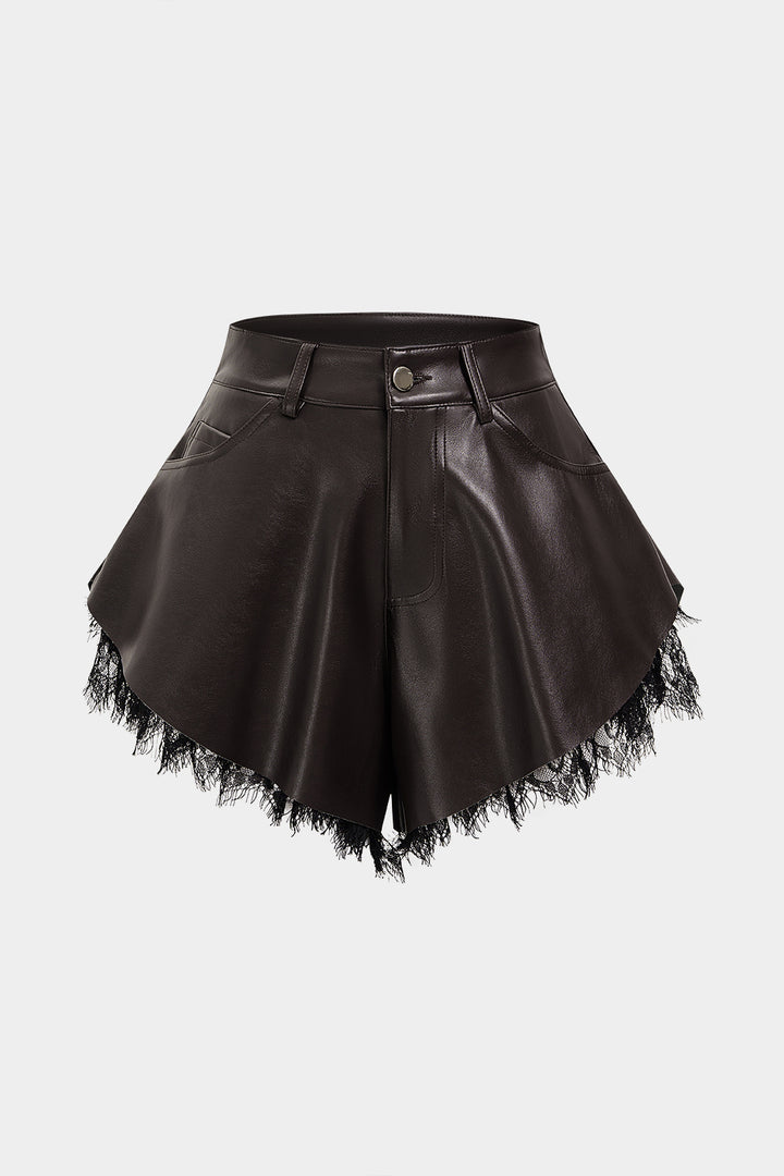 Leren Short met Wijde Pijpen en Kant