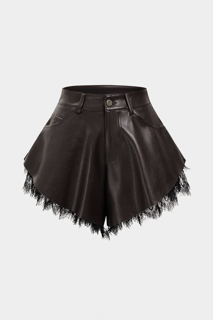 Leren Short met Wijde Pijpen en Kant