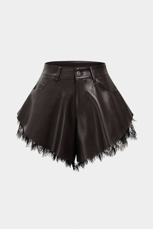 Leren Short met Wijde Pijpen en Kant