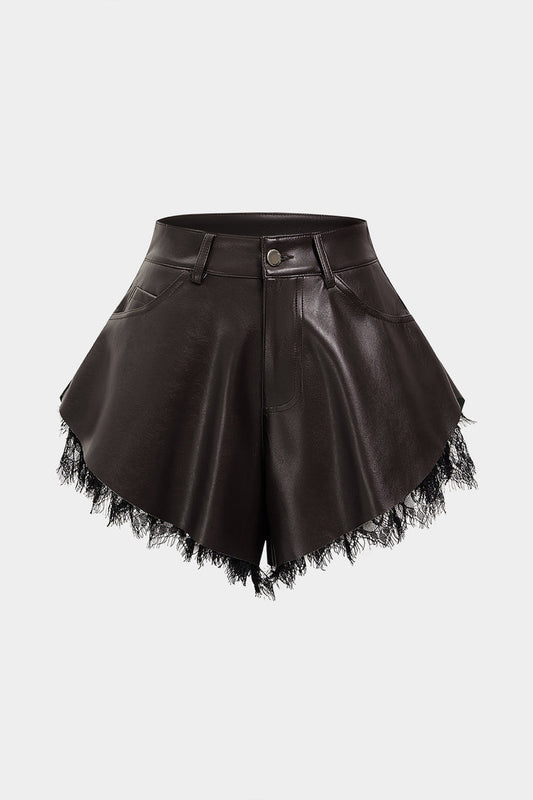 Leren Short met Wijde Pijpen en Kant