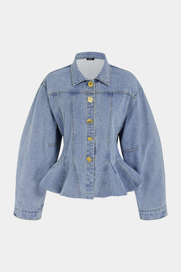 Denim jasje met knoopjes en volants
