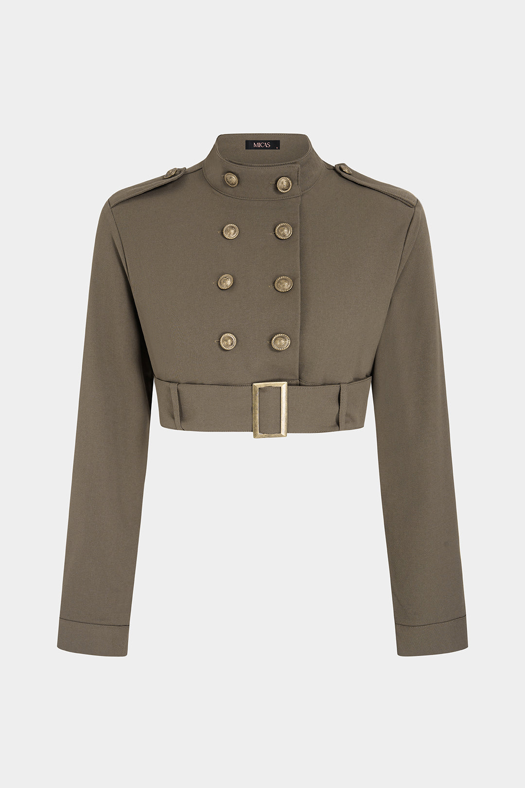 Cropped jasje met dubbele knopenrij en riem
