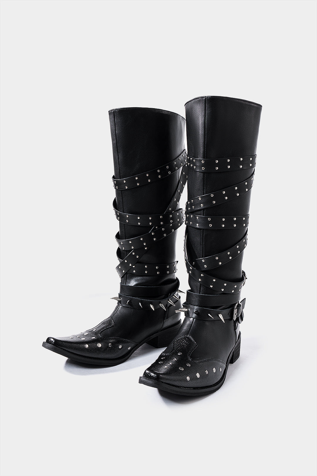 Paula - Leren-look kniehoge laarzen met studs