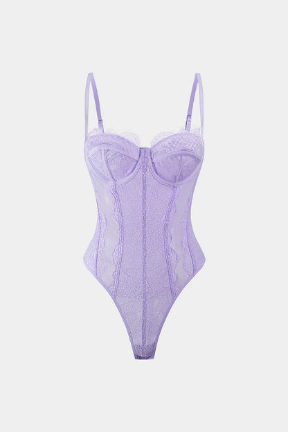 Mesh patchwork bustier korset bodysuit