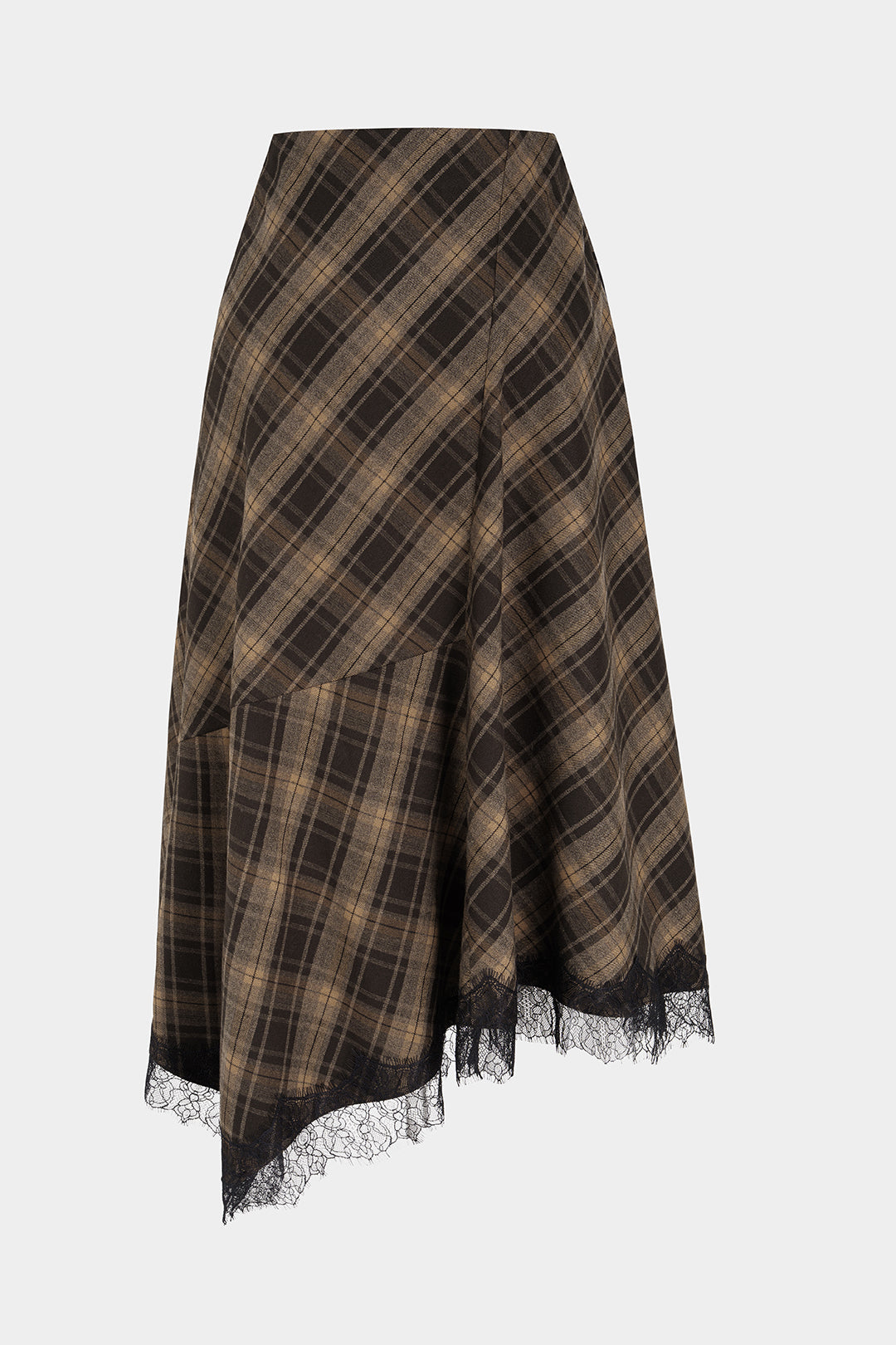 Geruite patchwork midirok met kant
