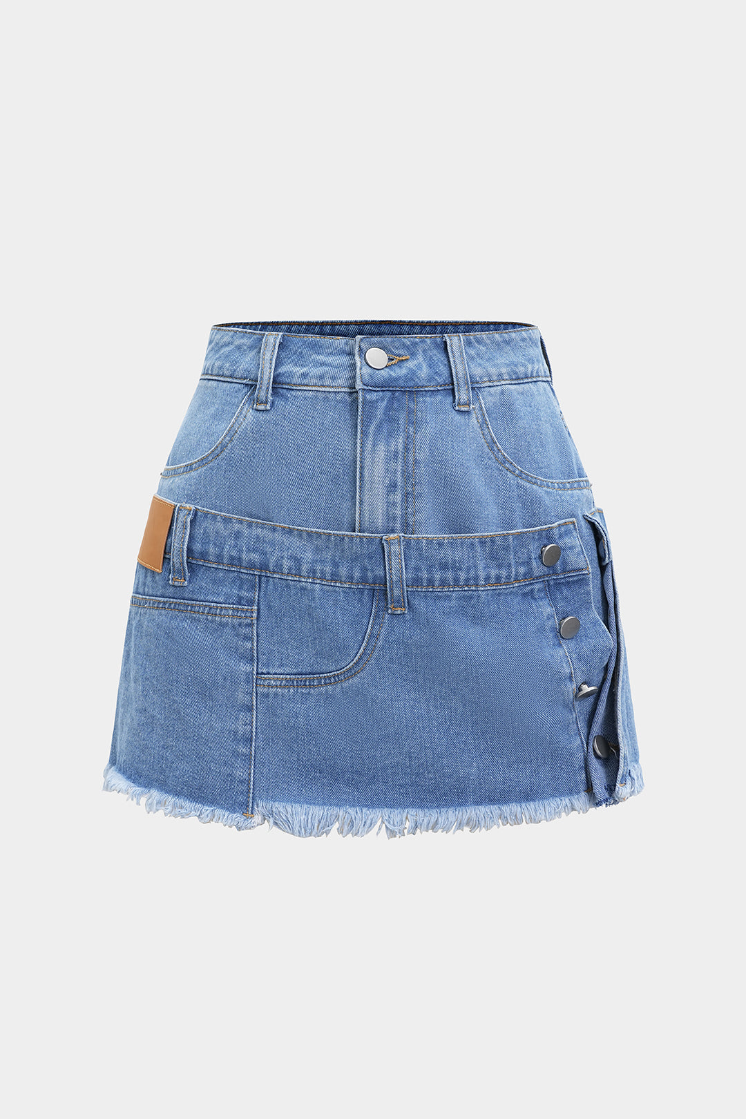 Denim asymmetrische rok met zakken en knoopjes