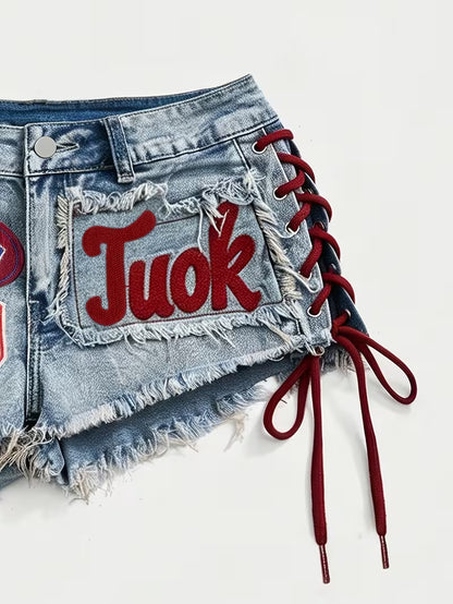 Y2K Denim Embroidery Craft Short