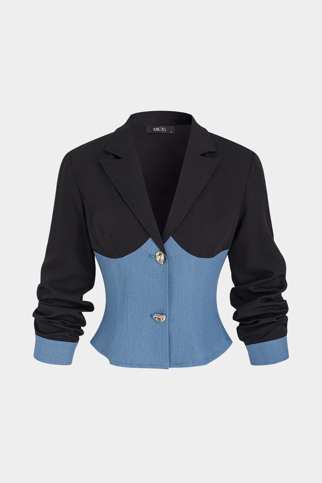 Yasmin - Denim patchwork blazer met reverskraag