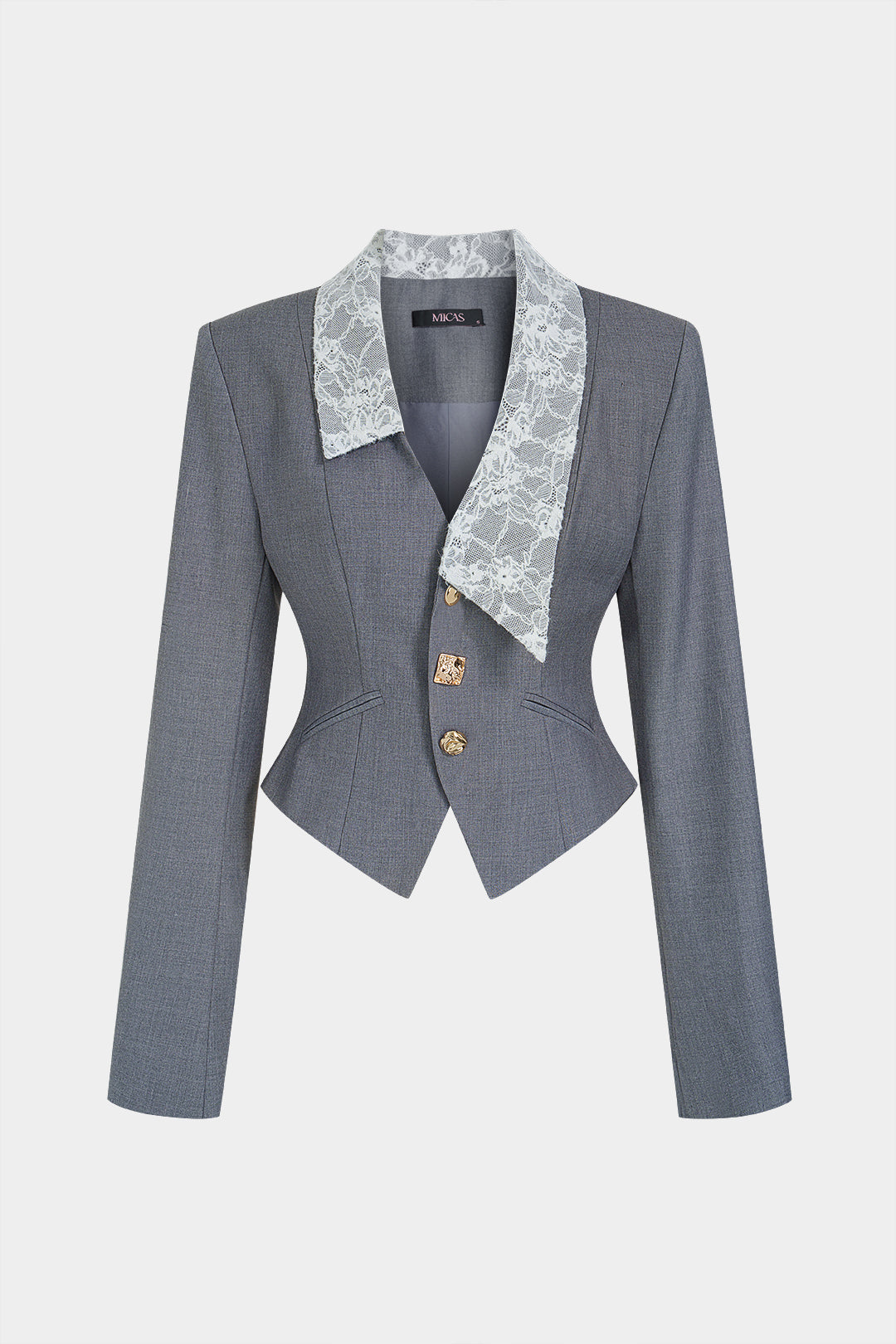 Patchwork asymmetrische blazer met kanten rand