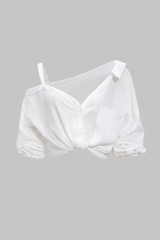 Asymmetrische, mouwloze blouse met knoopsluiting en open rug