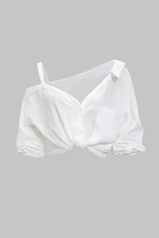 Asymmetrische mouwloze blouse met knoopsluiting en open rug