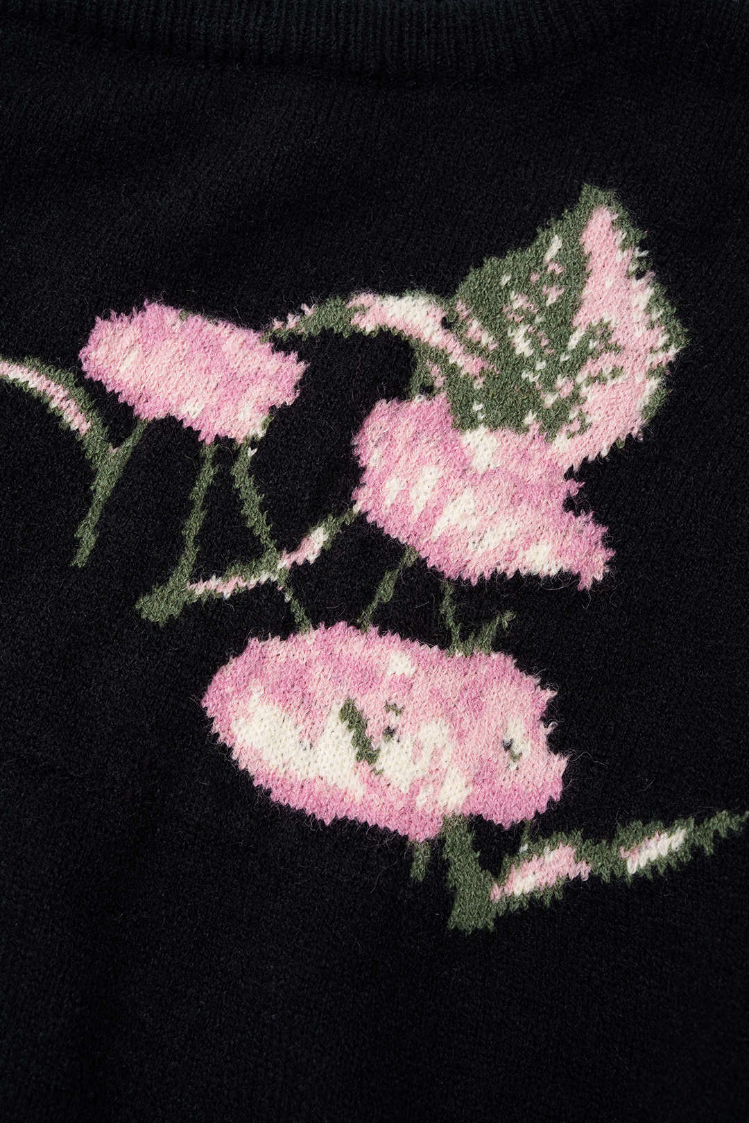 Gebreide bloemenprint top met één schouder en lange mouwen