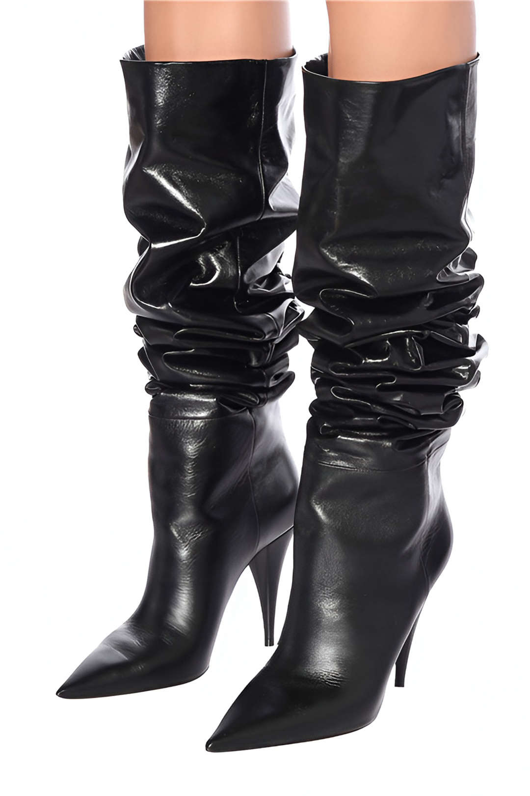 Sterre - Leren-look kniehoge laarzen met ruches