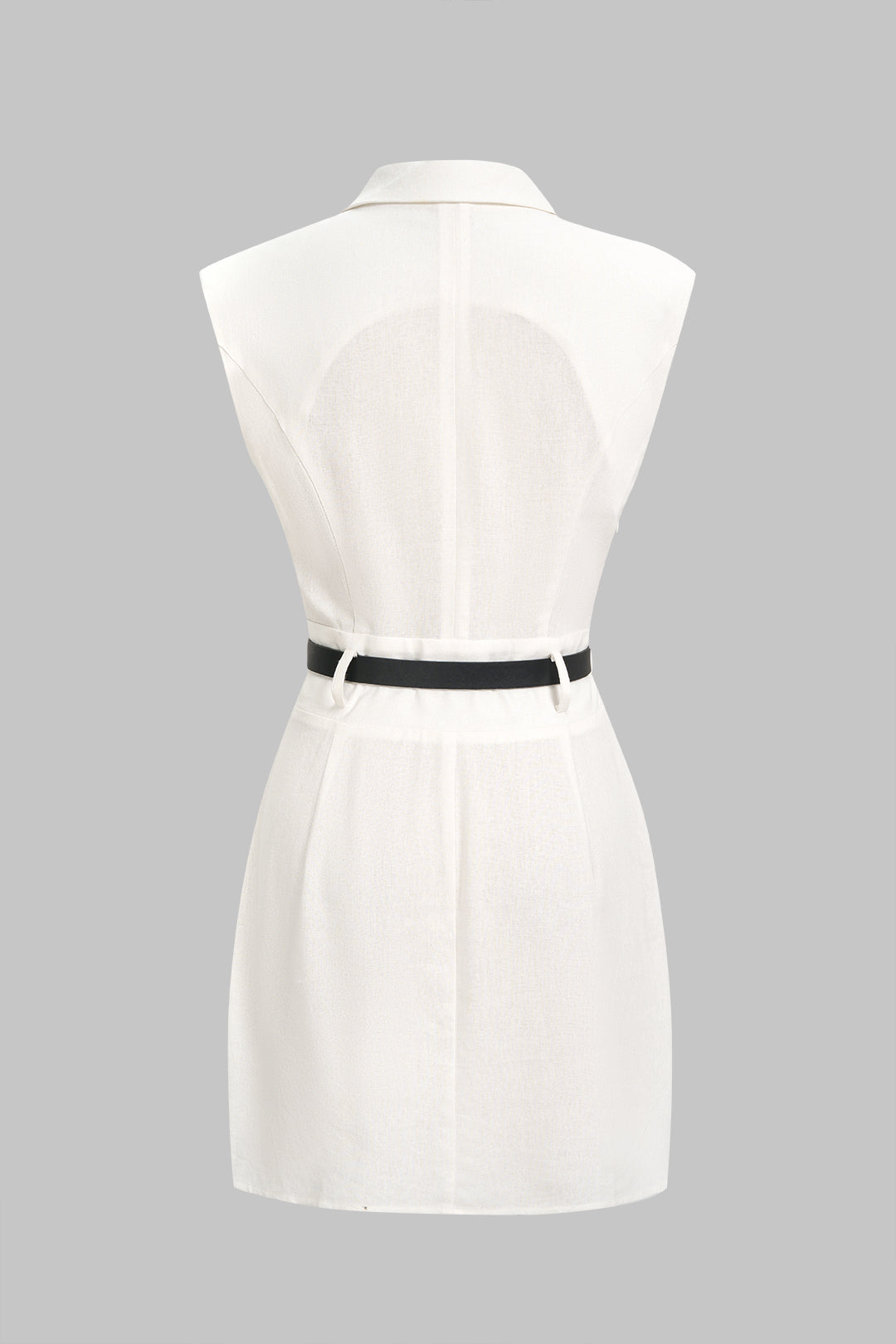 Asymmetrische mouwloze minijurk met ruches en riem