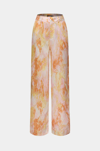 Broek met marmerprint, hoge taille, lange en rechte pijpen