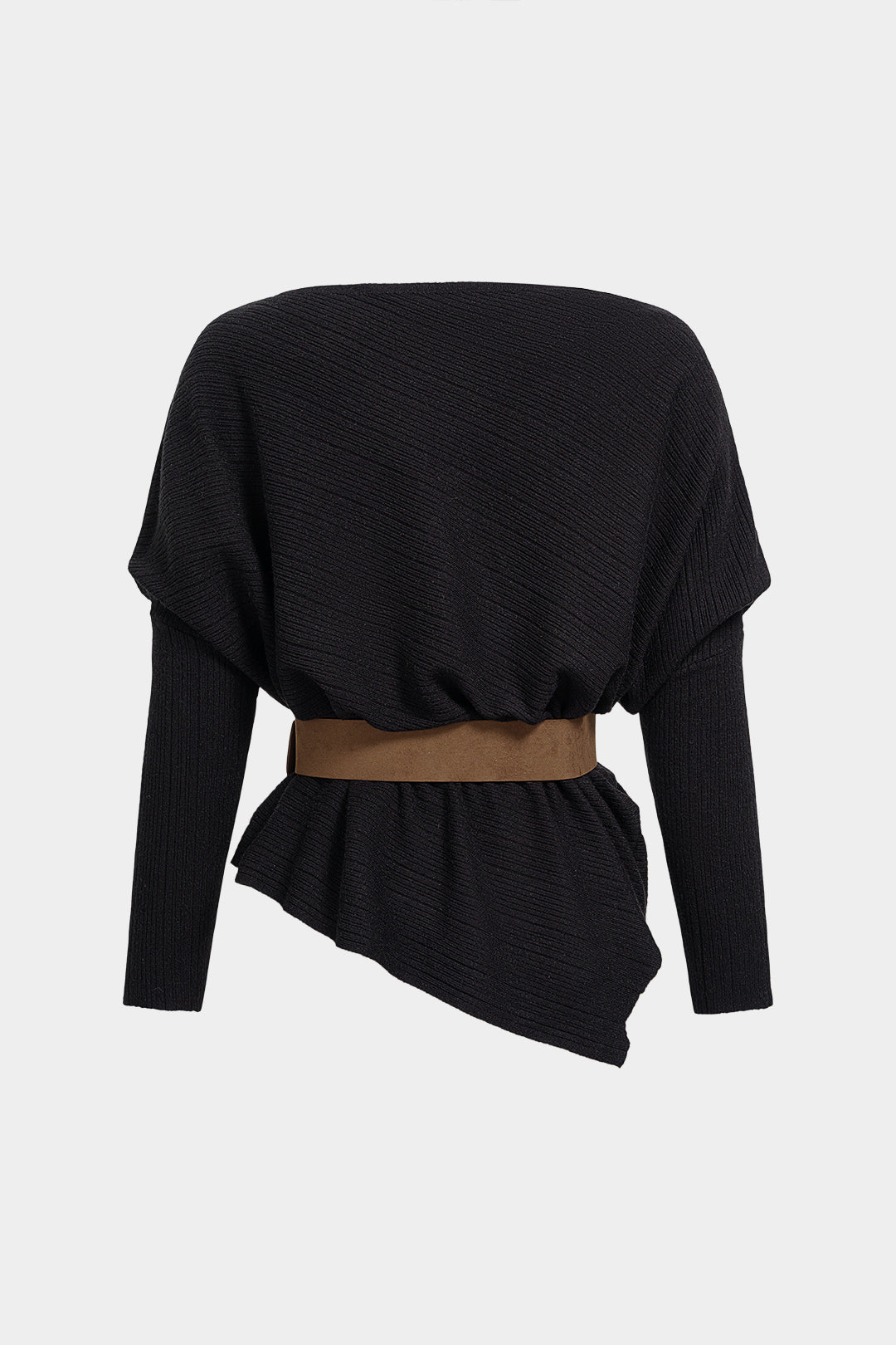 Sanne - Gebreide asymmetrische top met riem en lange mouwen