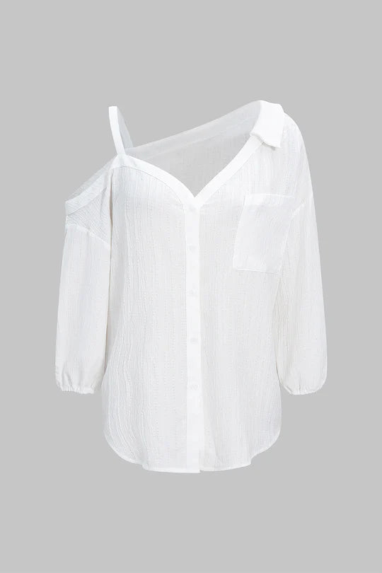 Asymmetrische, mouwloze blouse met knoopsluiting en open rug