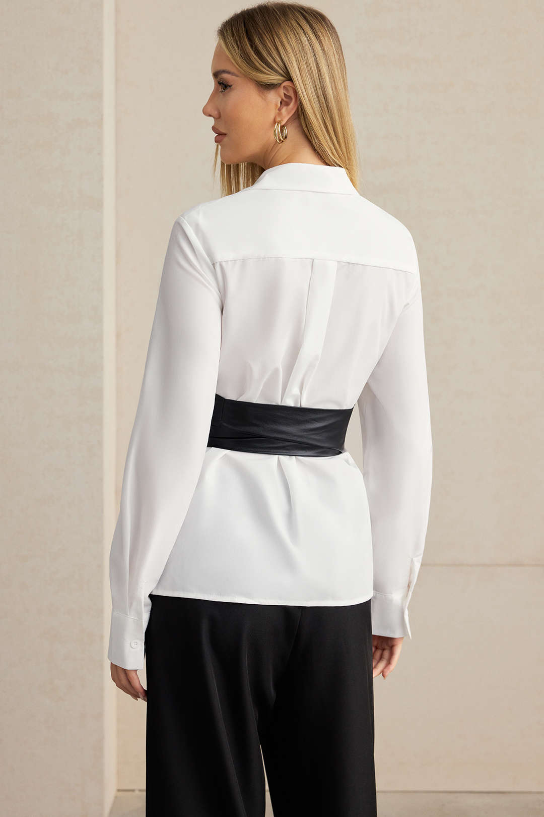Leren-look patchwork blouse met lange mouwen