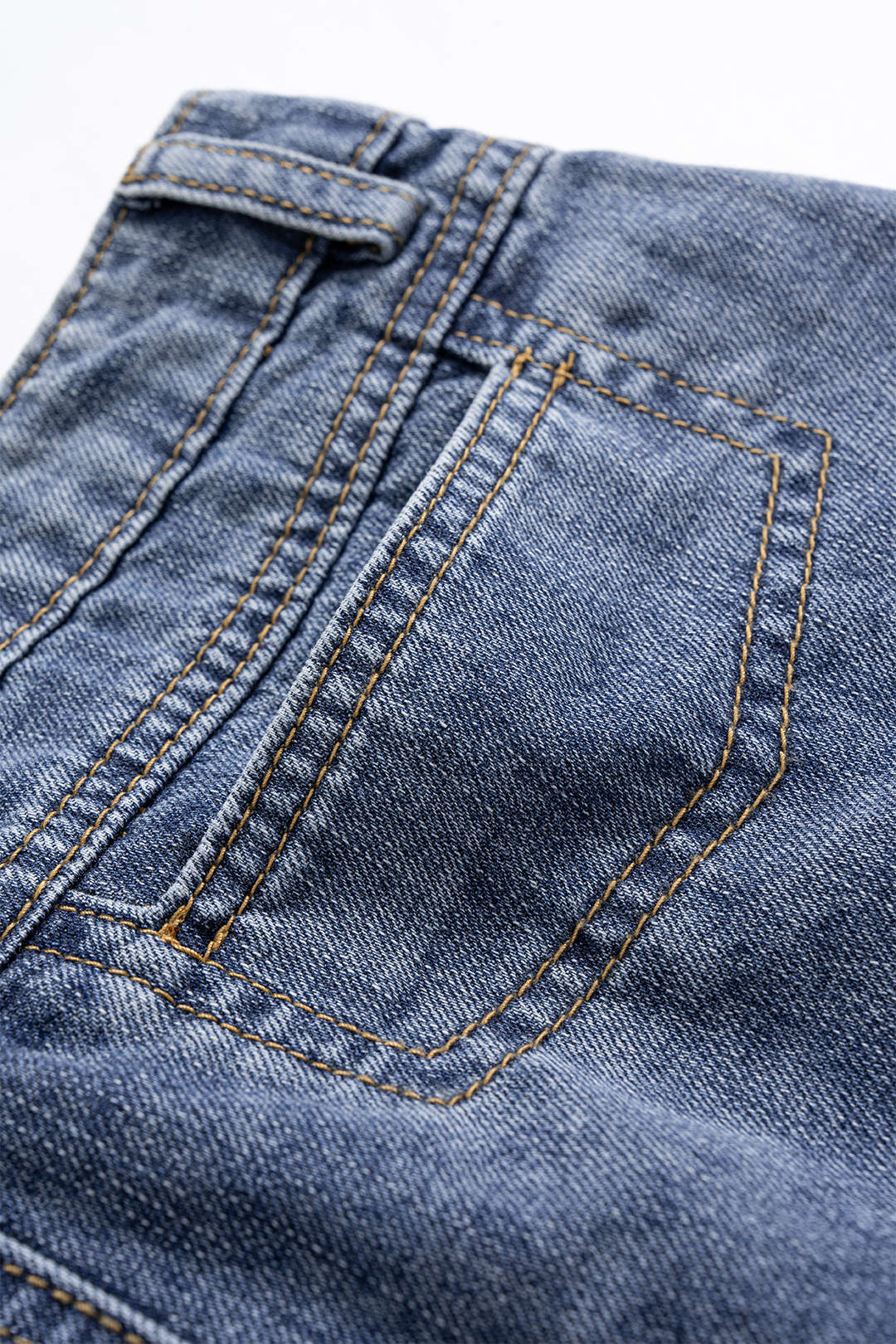 Denim mesh rok met rafelrand, ruches en volants