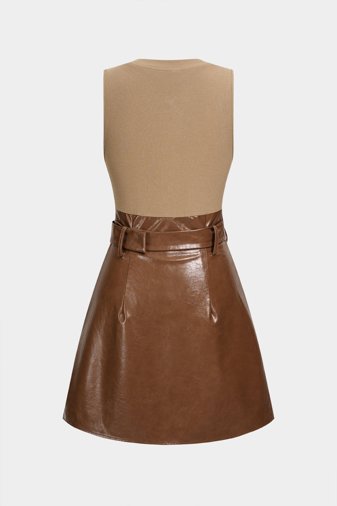 Leren-look patchwork minijurk met riem