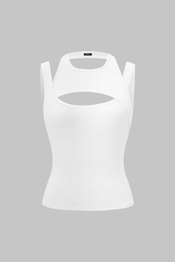 Tanktop met ronde hals en opengewerkt detail