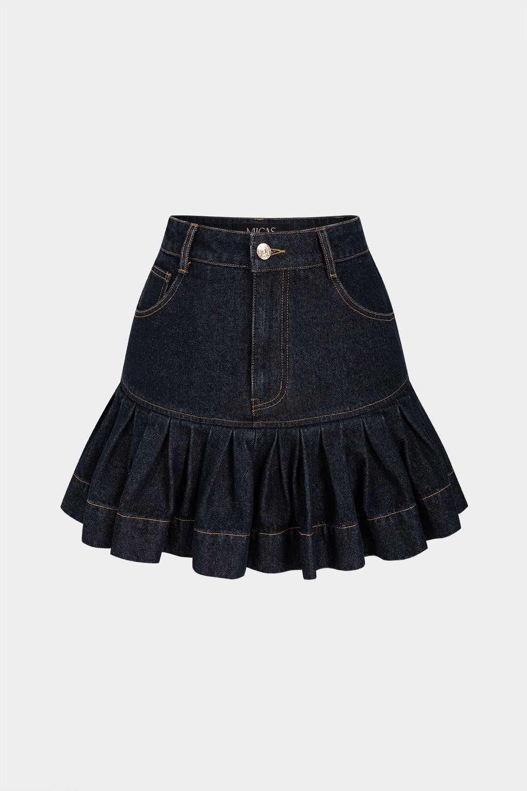 Denim minirok met hoge taille en ruches