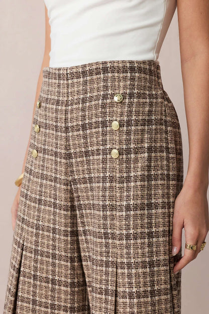 Geruite, dubbelzijdige broek met hoge taille