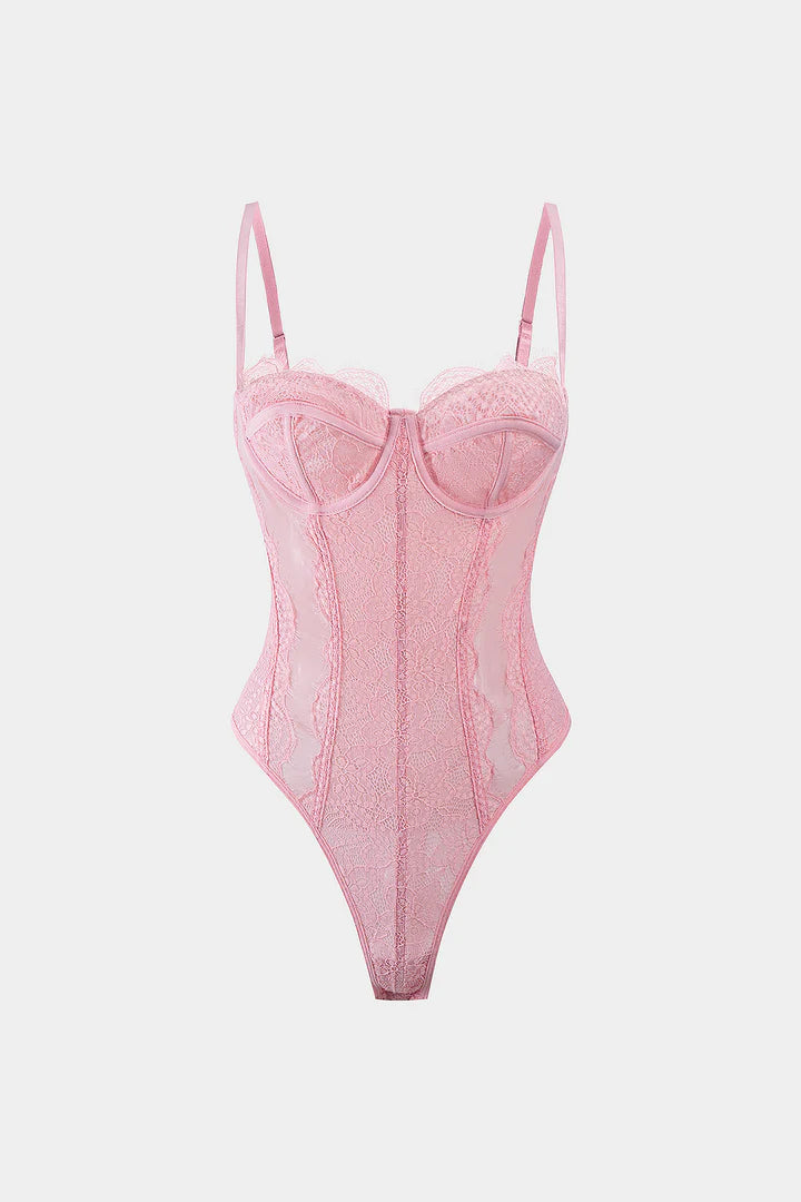 Mesh patchwork bustier korset bodysuit