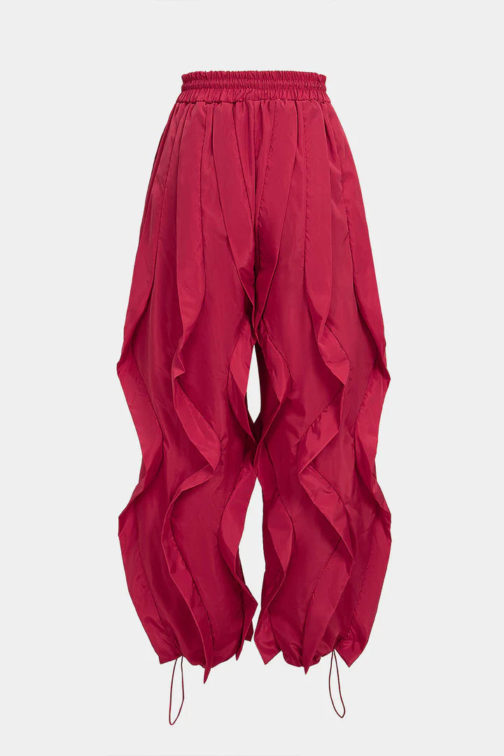 Broek met trekkoord en ruches, wijde pijpen