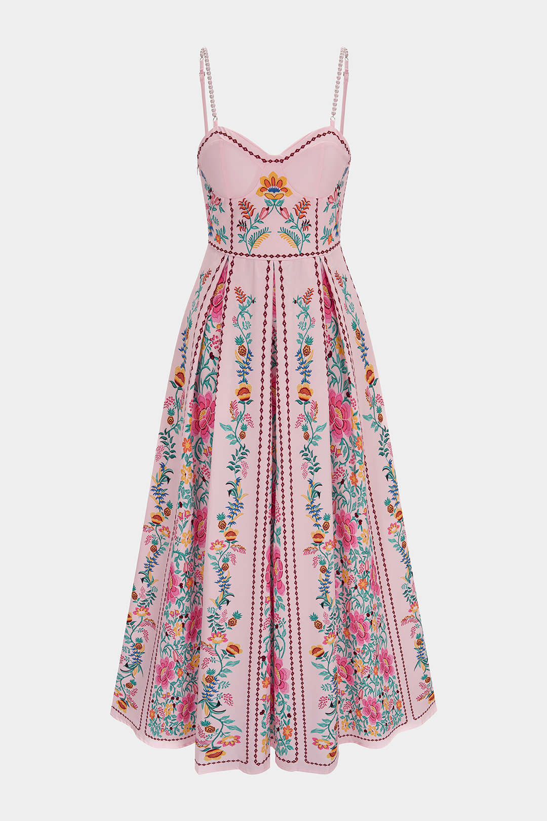 Bloemenprint mouwloze midijurk met kralen