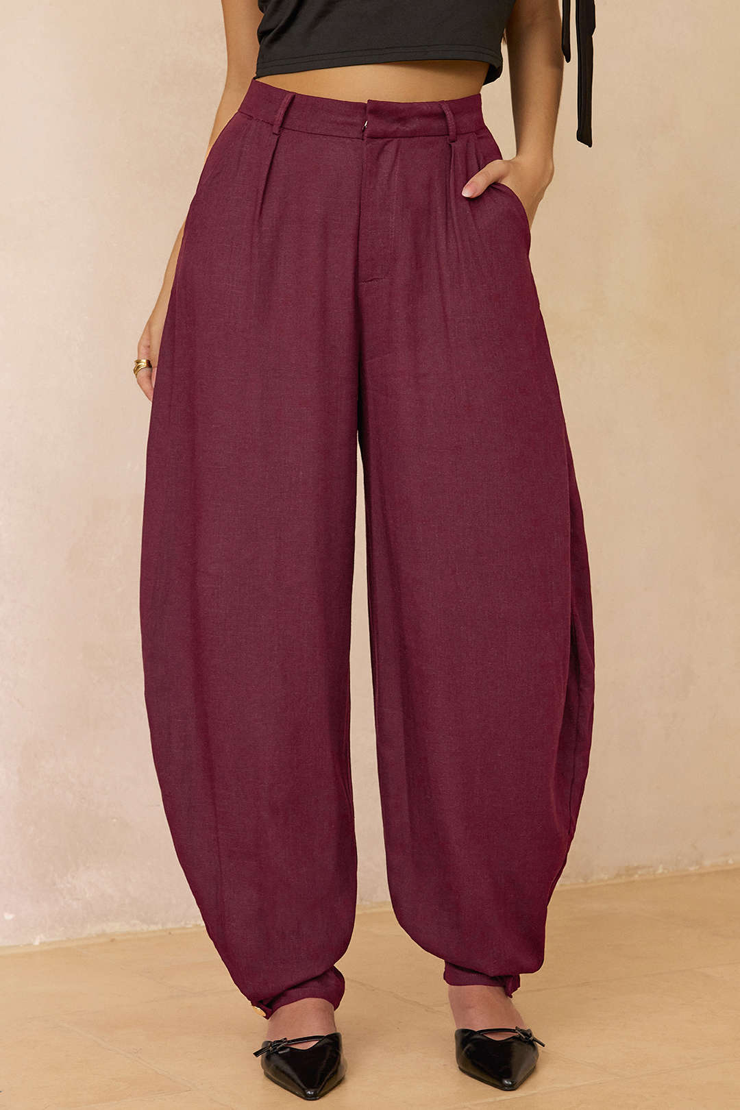 Linnen effen pantalon met ballonmodel