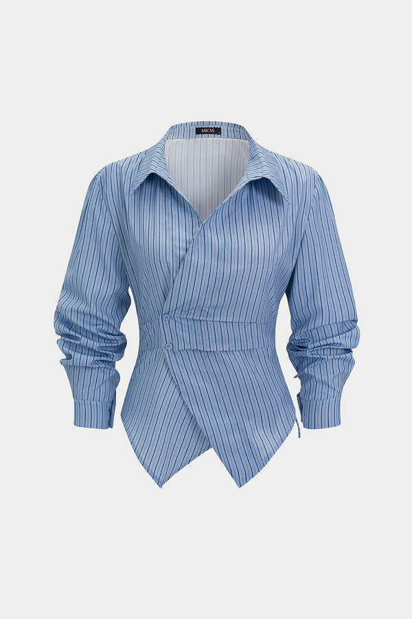 Gestreepte blouse met V-hals, ruches en lange mouwen