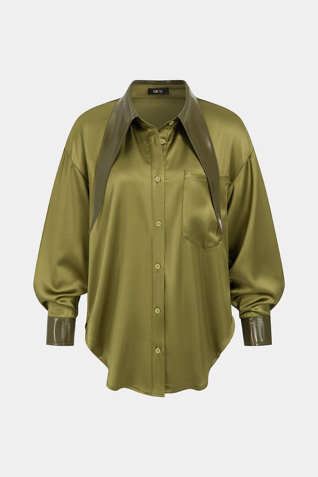 Patchwork satijnen blouse met lange mouwen