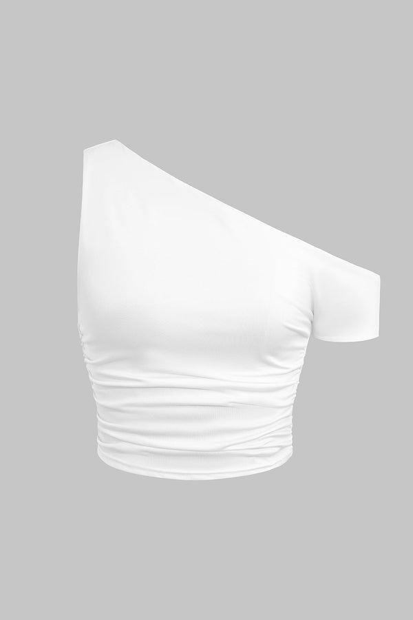 Effen asymmetrisch T-shirt met één schouder