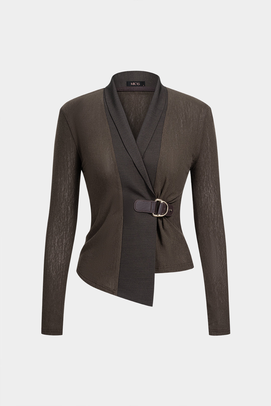 Transparante patchwork top met riem en lange mouwen
