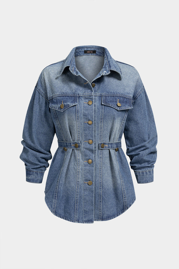 Denim verwassen blouse met lange mouwen en knoopjes